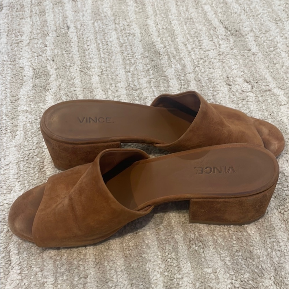 Vince Brown Suede Mules with Block Heel